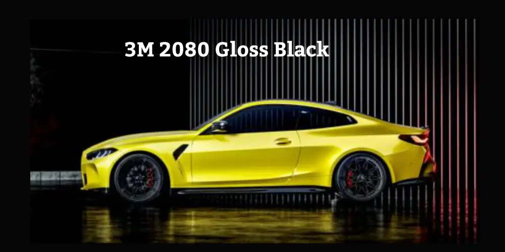 A sleek yellow coupe with a black roof, showcasing the 3M 2080 Gloss Black vinyl wrap finish.