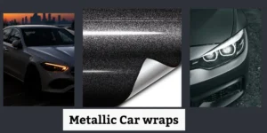 Metallic car wraps - a sleek metallic car finish with a close-up of metallic wrap material