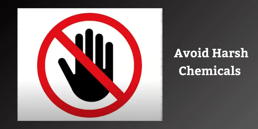 Avoid harsh chemicals symbol with a stop hand sign.