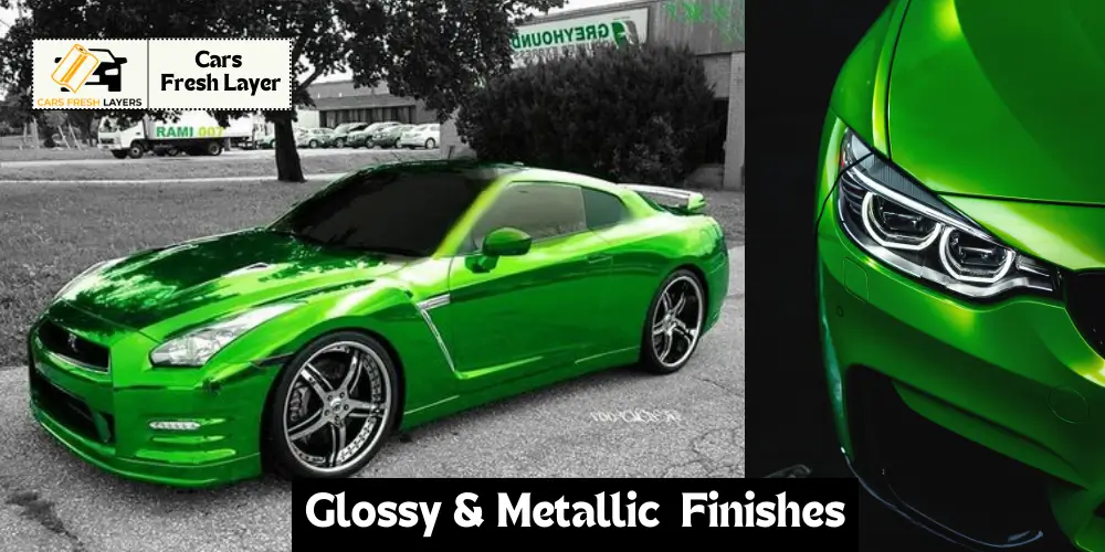 Sleek sports car in a vibrant green metallic wrap, parked outdoors with a black-tinted windshield and chrome wheels.