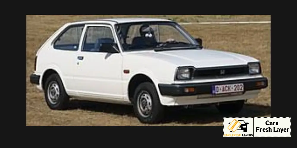 Second-generation Honda Civic, a compact white hatchback from the early 1980s with a classic design